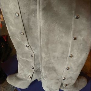 S. Weitzman tall taupe boots gold embellishments